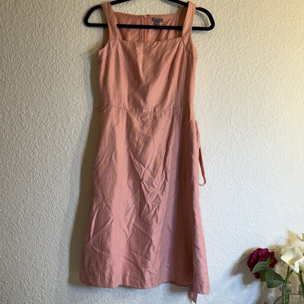 Ann Taylor‎ 100% Silk Pink Midi Dress Size 0 Sleeveless Lined Square Neckline